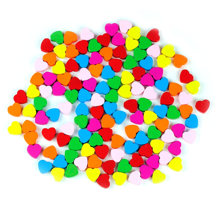 Wooden Colored Heart Beads, 50