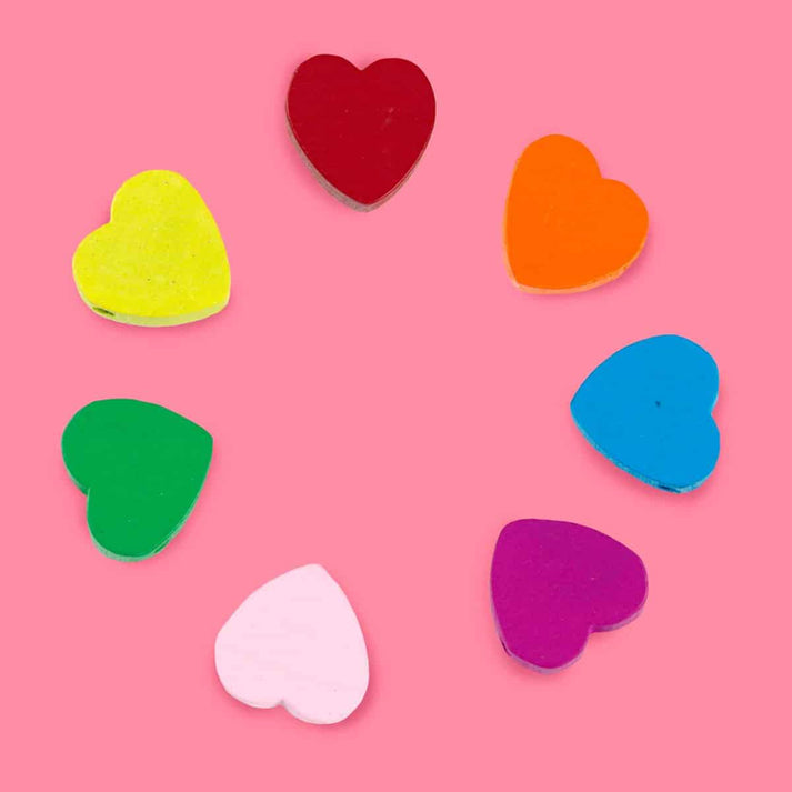 Wooden Colored Heart Beads, 50