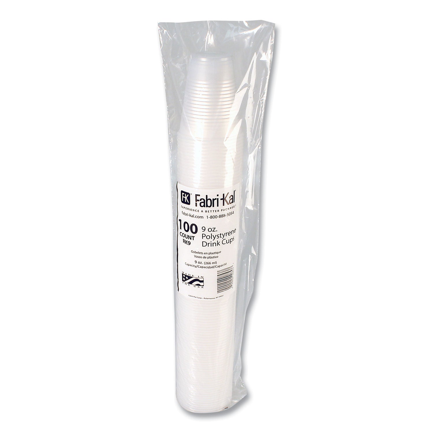 RK Ribbed Cold Drink Cups, 9 oz, Plastic, Clear, 100/Sleeve, 25 Sleeves/Carton