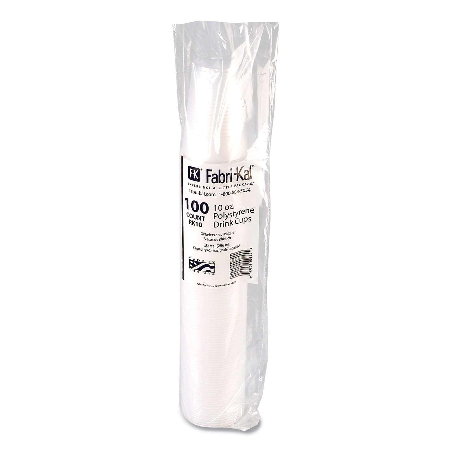 RK Ribbed Cold Drink Cups, 10 oz, Plastic, Clear, 100/Sleeve, 25 Sleeves/Carton