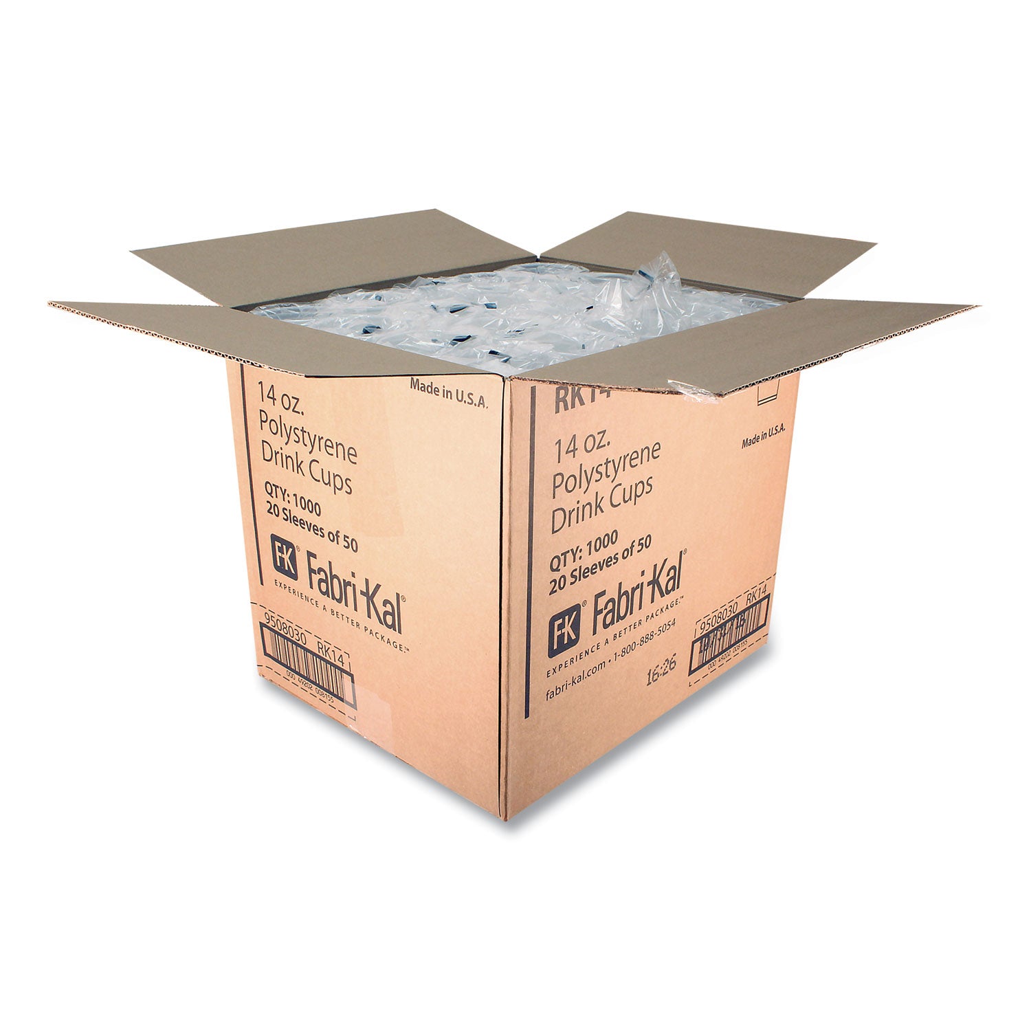 RK Ribbed Cold Drink Cups, 14 oz, Plastic, Clear, 50/Sleeve, 20 Sleeves/Carton