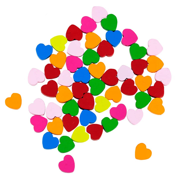 Wooden Colored Heart Beads, 50