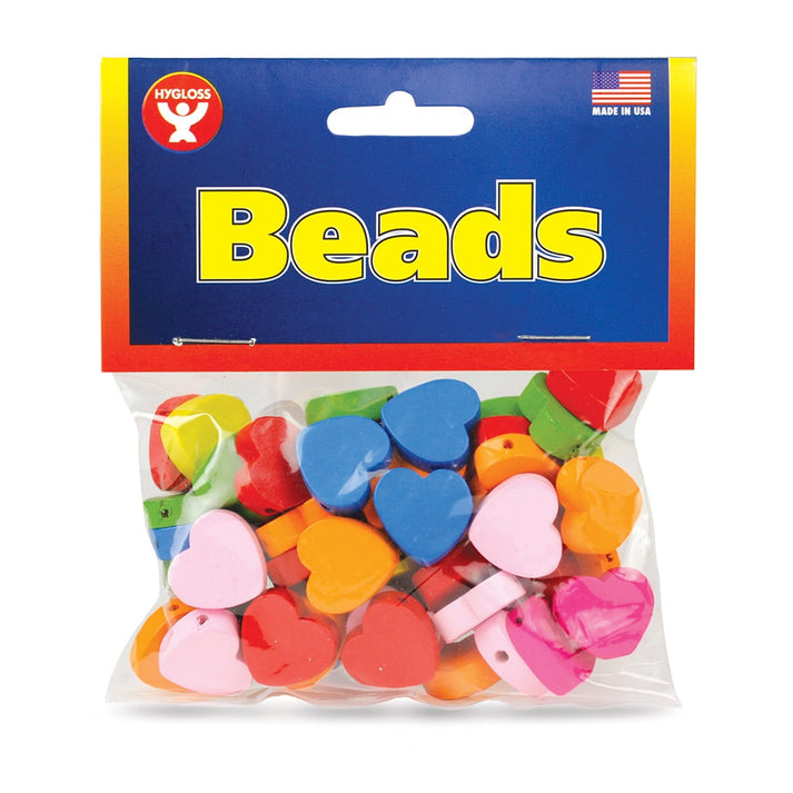 Wooden Colored Heart Beads, 50