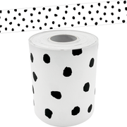 Black Painted Dots on White Straight Rolled Border Trim