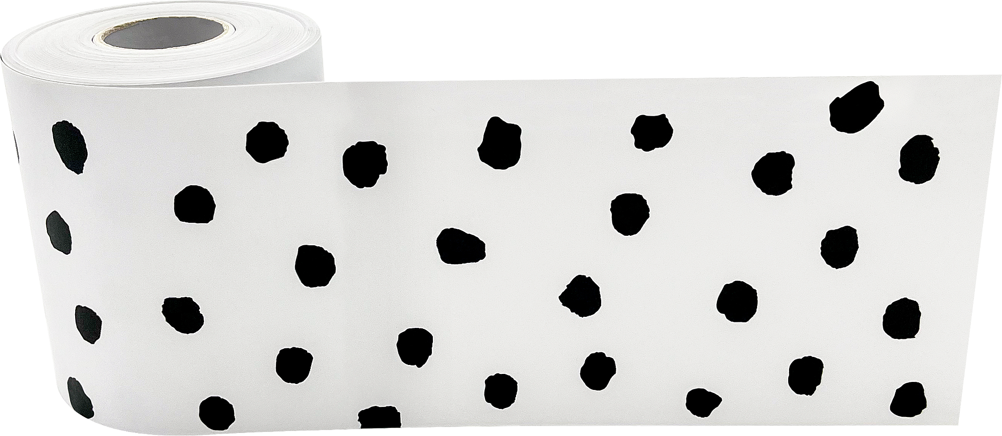 Black Painted Dots on White Straight Rolled Border Trim
