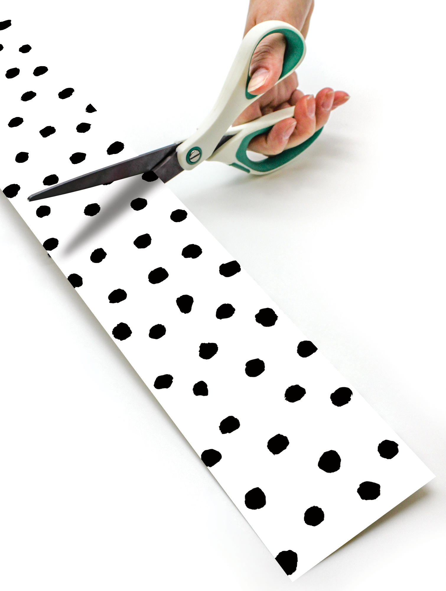 Black Painted Dots on White Straight Rolled Border Trim