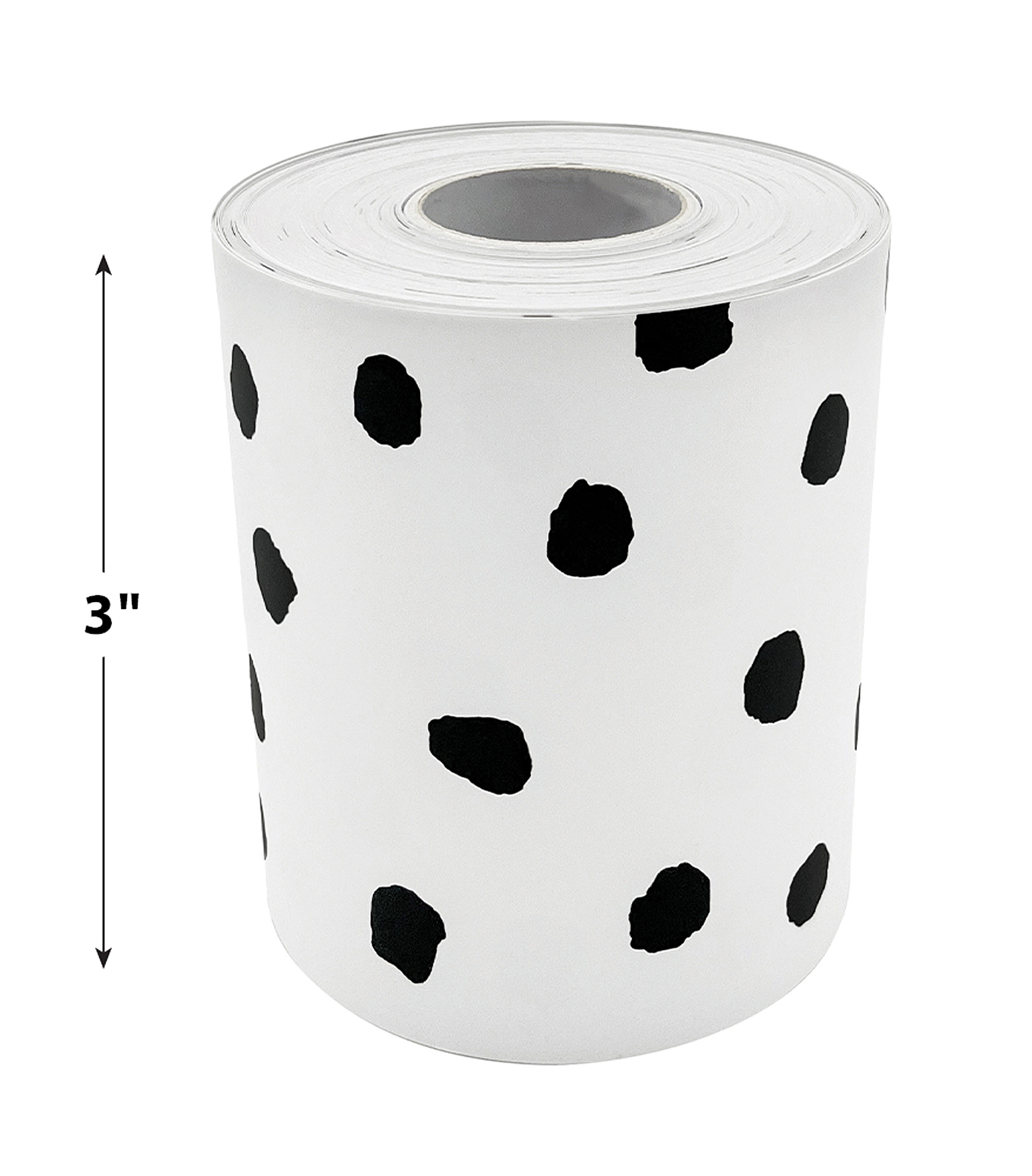 Black Painted Dots on White Straight Rolled Border Trim