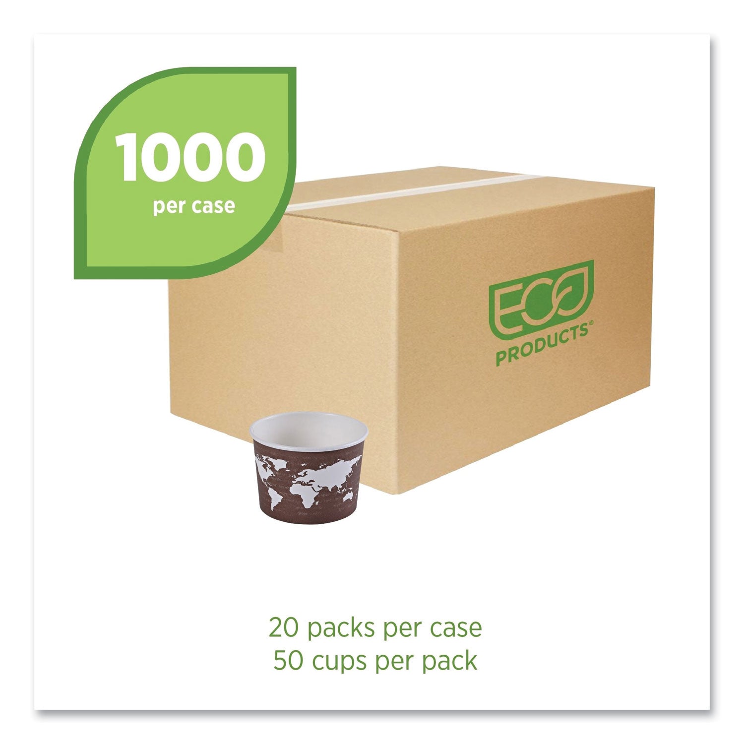 World Art Renewable and Compostable Food Container, 8 oz, 3.04" Diameter x 2.3" h, Brown, Paper, 50/Pack, 20 Packs/Carton