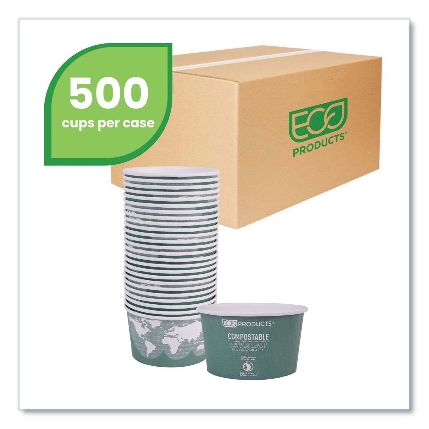 World Art Renewable and Compostable Food Container, 12 oz, 4.05" Diameter x 2.5" h, Green, Paper, 25/Pack, 20 Packs/Carton