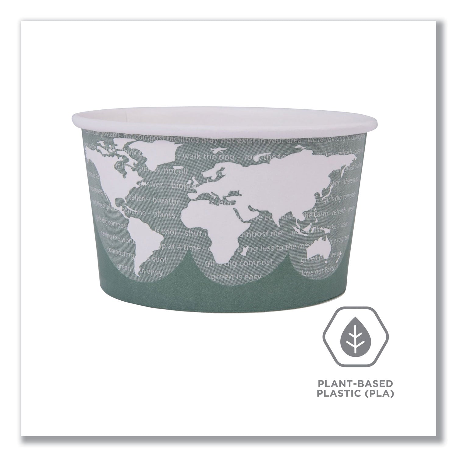 World Art Renewable and Compostable Food Container, 12 oz, 4.05" Diameter x 2.5" h, Green, Paper, 25/Pack, 20 Packs/Carton