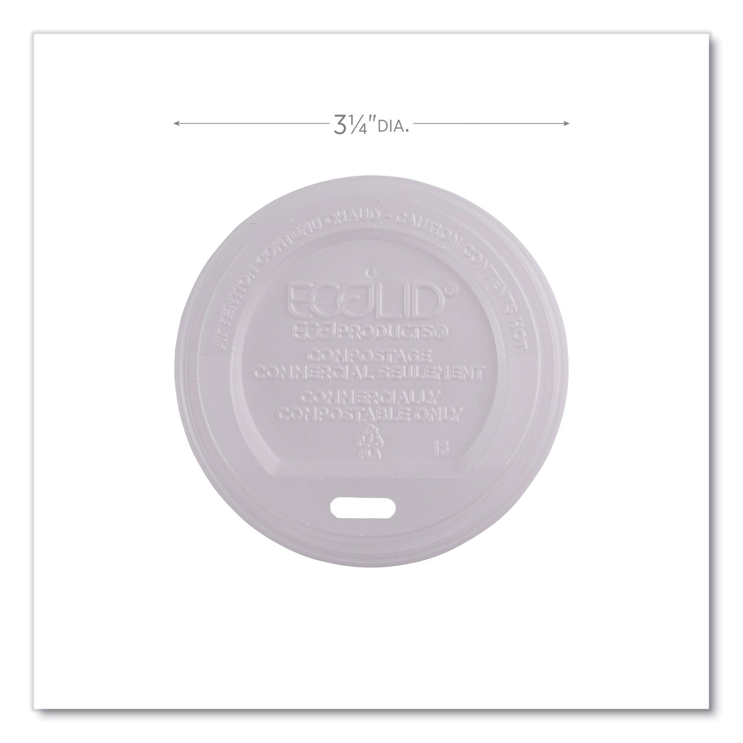 EcoLid Renewable/Compostable Hot Cup Lids, Fits 8 oz Hot Cups, Plastic, White, 50/Packs, 16 Packs/Carton
