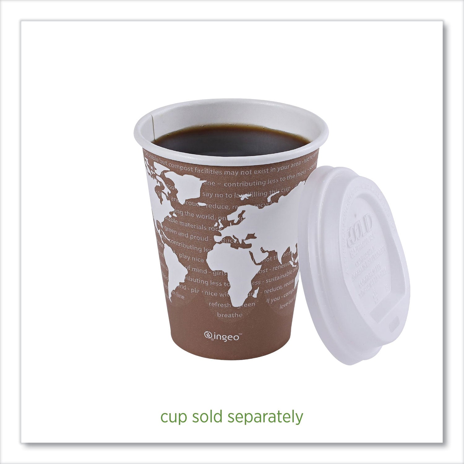 EcoLid Renewable/Compostable Hot Cup Lids, Fits 8 oz Hot Cups, Plastic, White, 50/Packs, 16 Packs/Carton