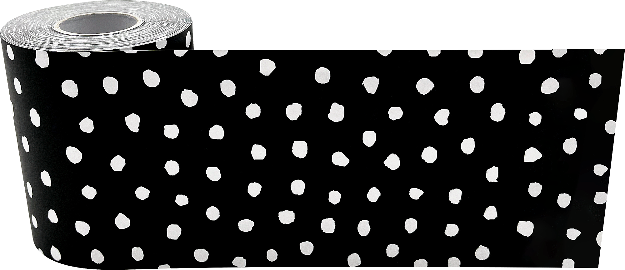 White Painted Dots on Black Straight Rolled Border Trim