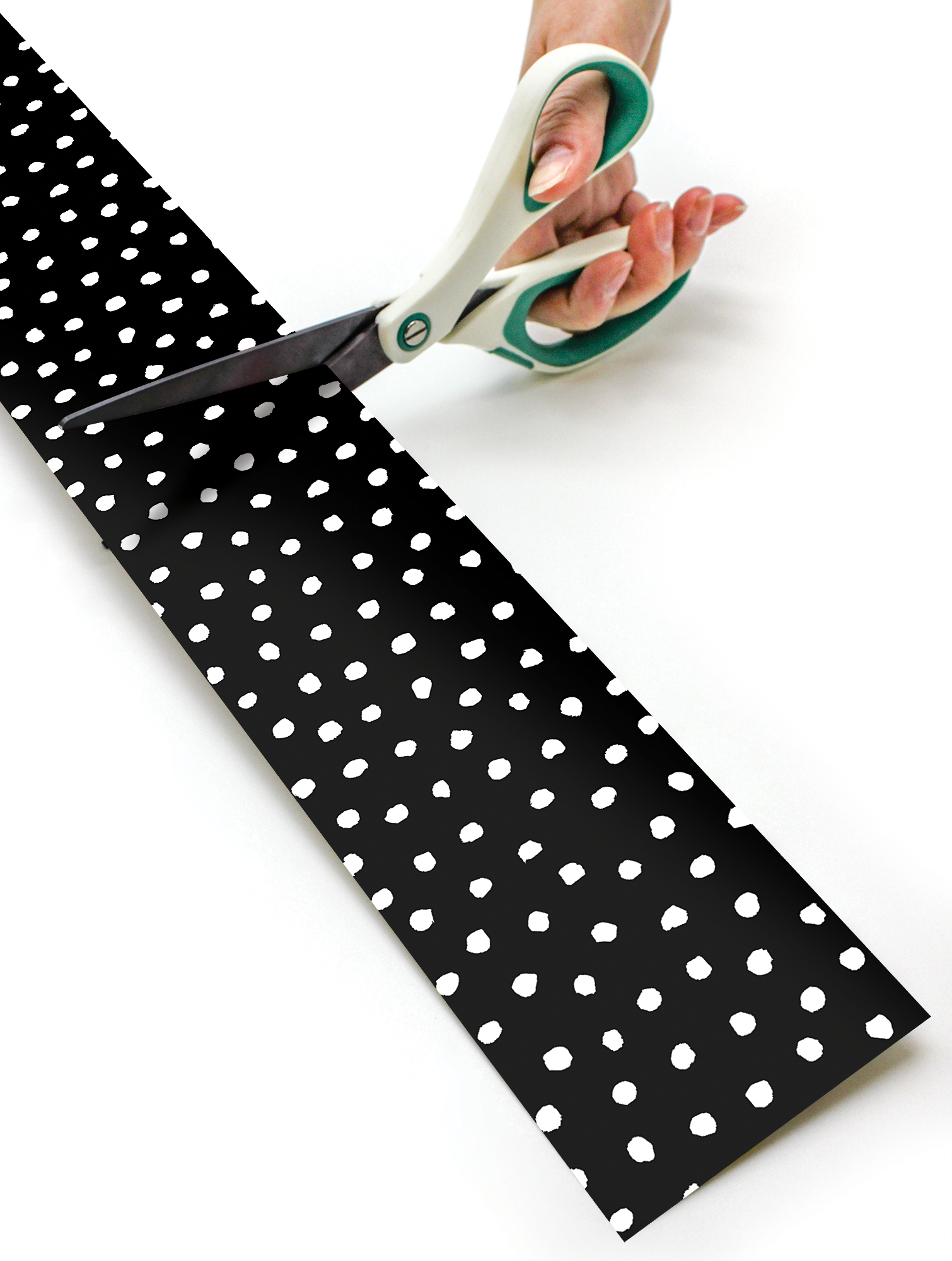 White Painted Dots on Black Straight Rolled Border Trim