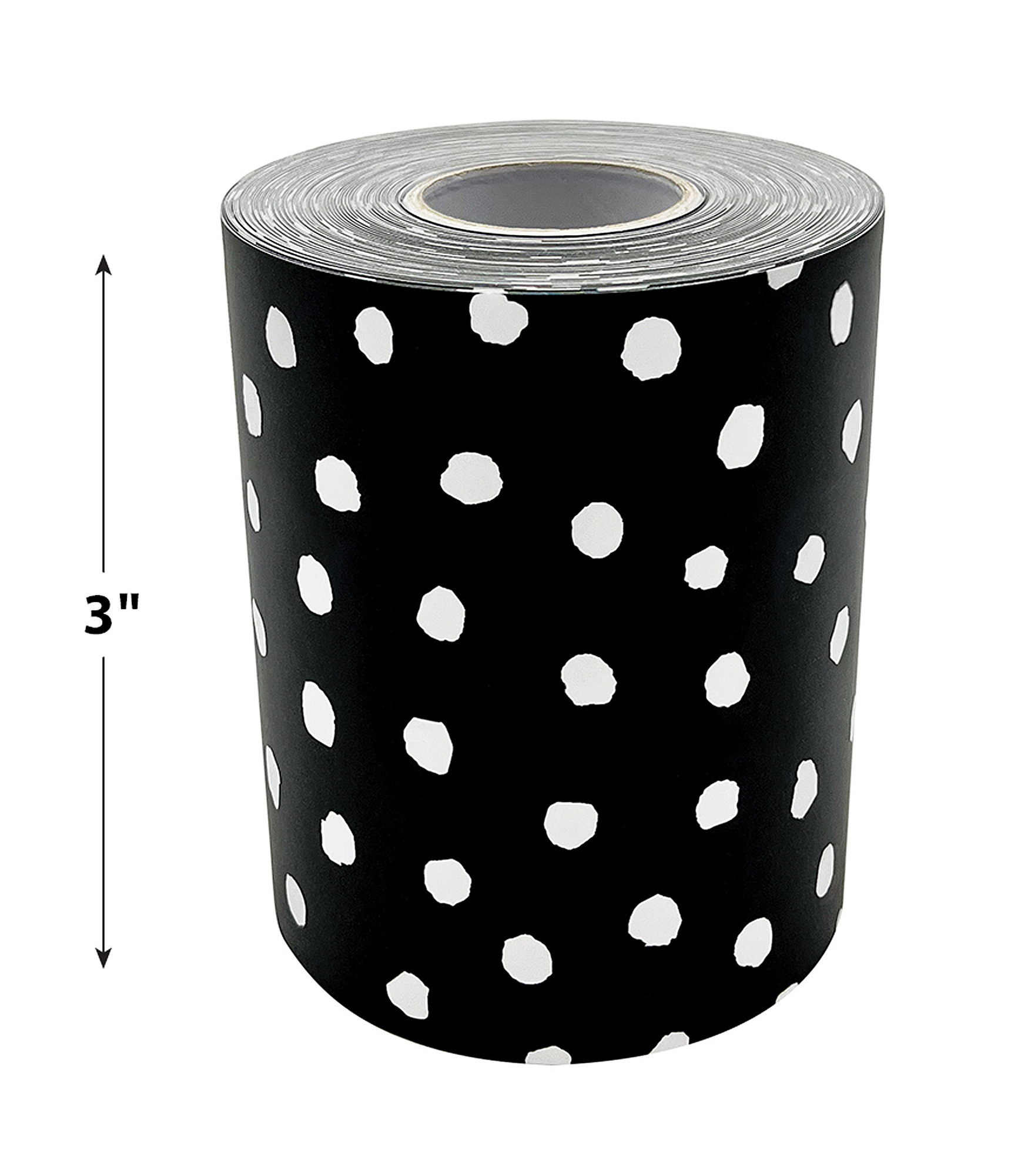 White Painted Dots on Black Straight Rolled Border Trim