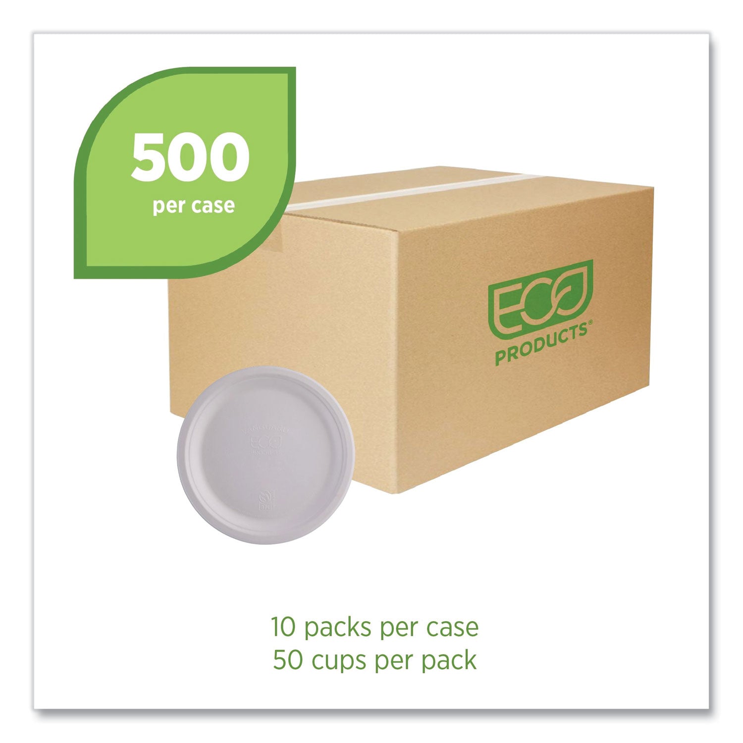 Breakroom - Disposable - Microwave Safe - 10" Diameter - White - Sugarcane Fiber Body - 500 / Carton