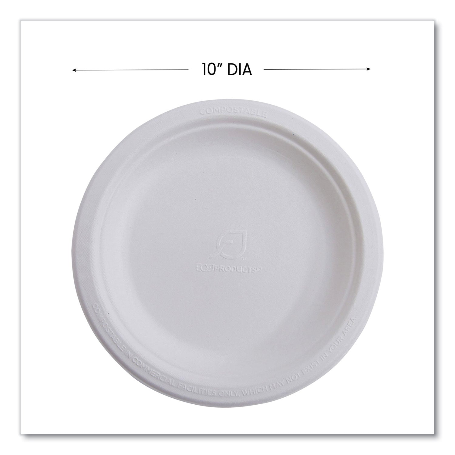 Breakroom - Disposable - Microwave Safe - 10" Diameter - White - Sugarcane Fiber Body - 500 / Carton