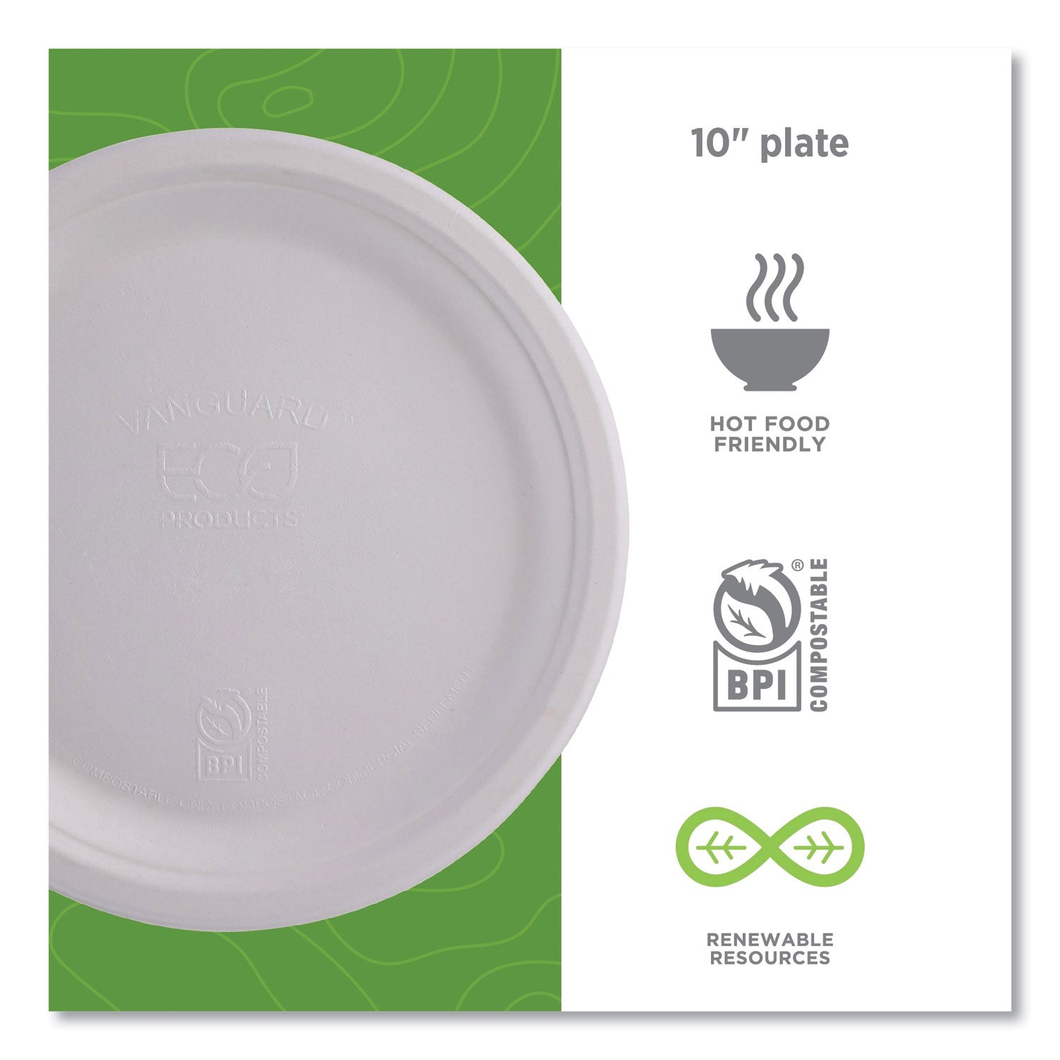 Breakroom - Disposable - Microwave Safe - 10" Diameter - White - Sugarcane Fiber Body - 500 / Carton
