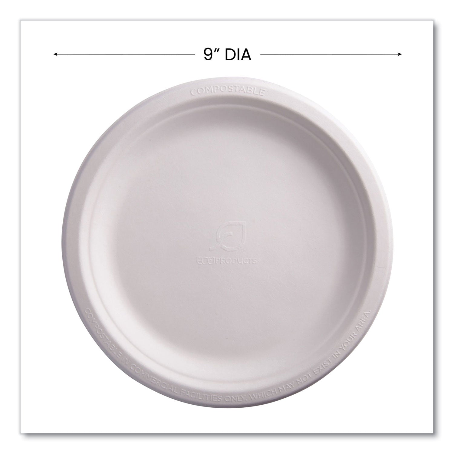 Breakroom - Disposable - Microwave Safe - 9" Diameter - White - Sugarcane Fiber Body - 500 / Carton