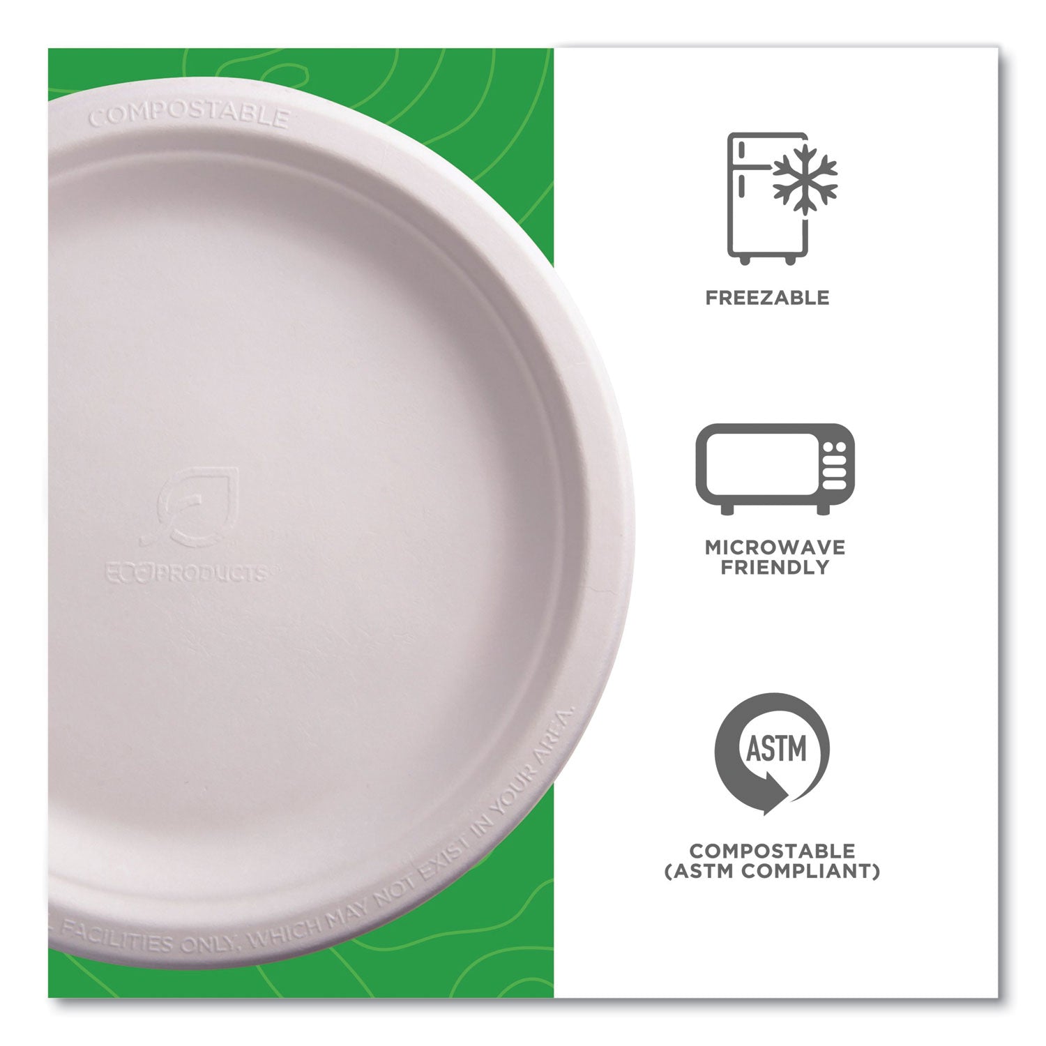 Breakroom - Disposable - Microwave Safe - 9" Diameter - White - Sugarcane Fiber Body - 500 / Carton