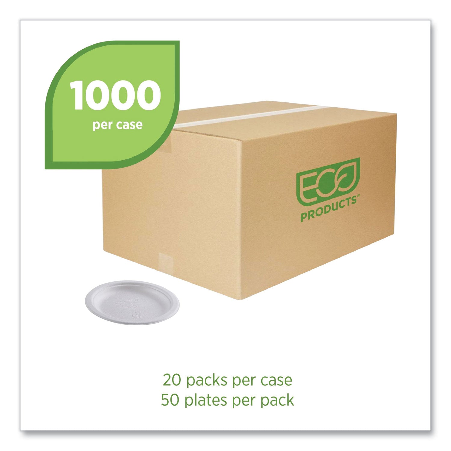 Breakroom - Disposable - Microwave Safe - 6" Diameter - White - Sugarcane Fiber Body - 1000 / Carton