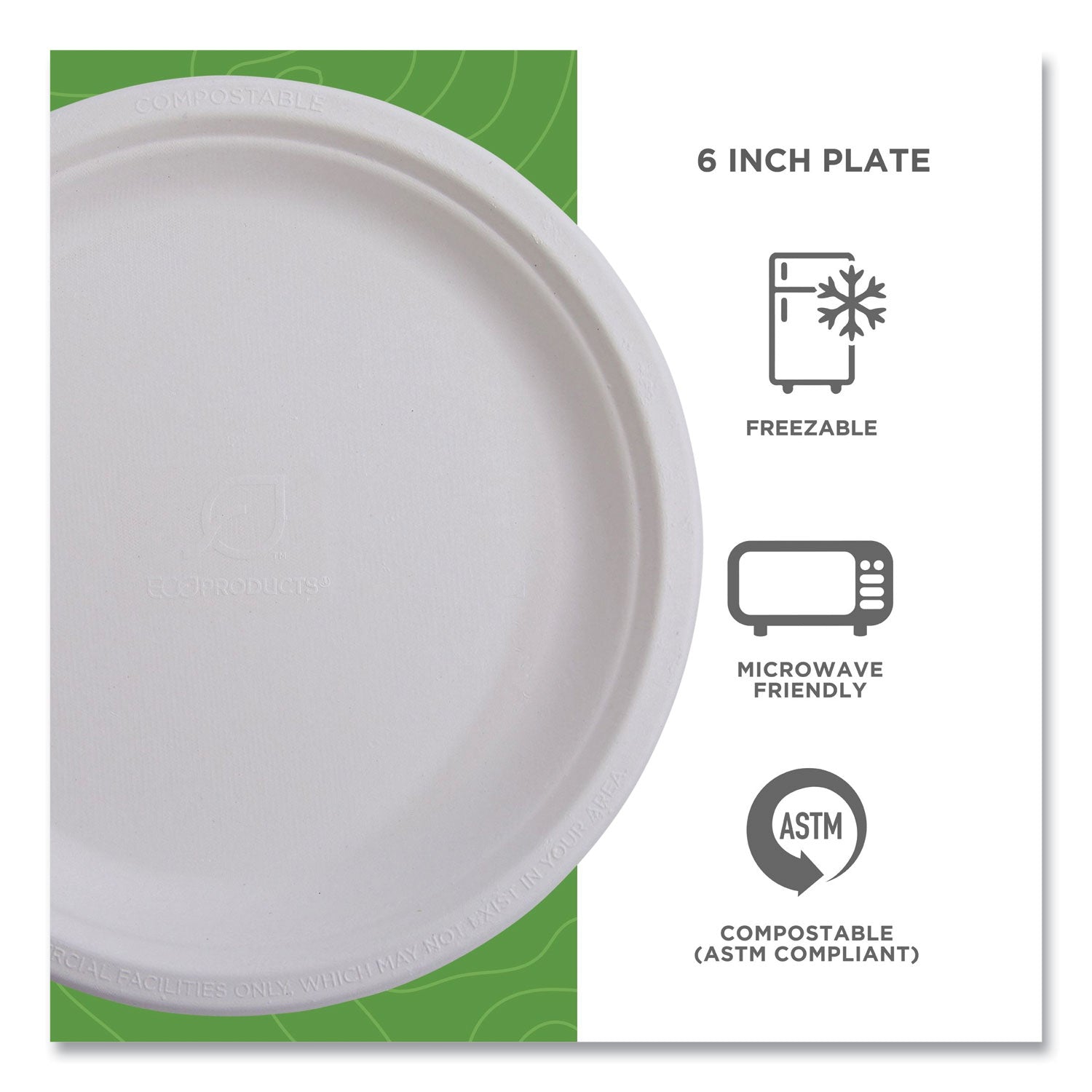 Breakroom - Disposable - Microwave Safe - 6" Diameter - White - Sugarcane Fiber Body - 1000 / Carton