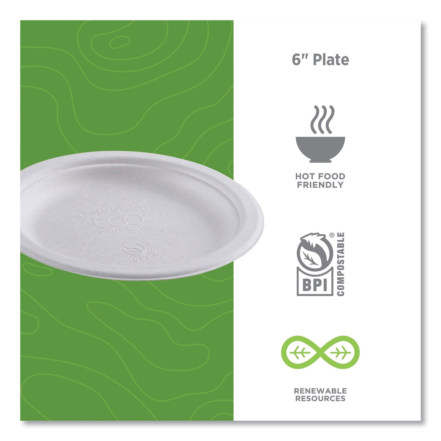 Breakroom - Disposable - Microwave Safe - 6" Diameter - White - Sugarcane Fiber Body - 1000 / Carton