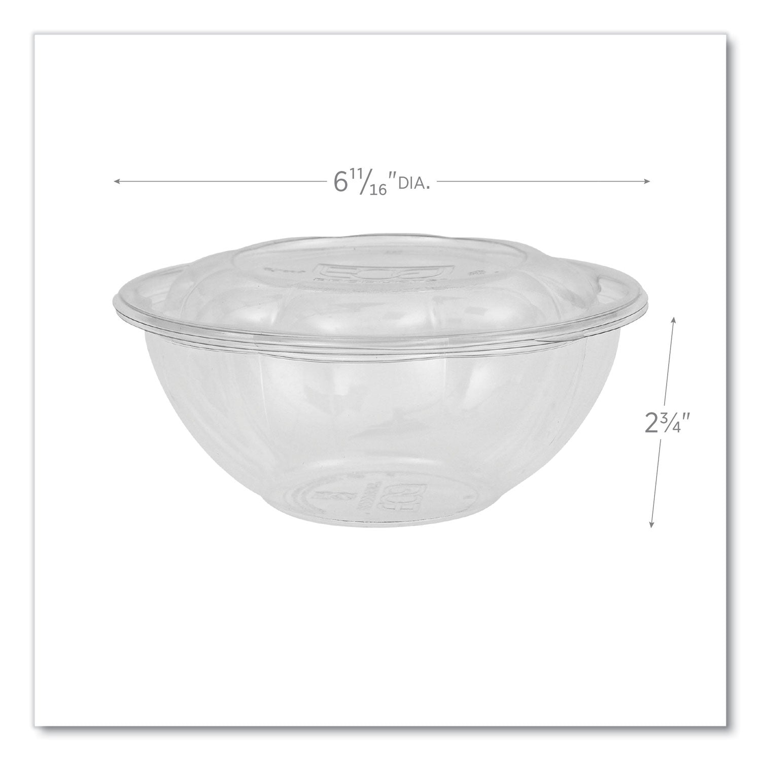 Renewable and Compostable Salad Bowls with Lids, 24 oz, Clear, Plastic, 50/Pack, 3 Packs/Carton