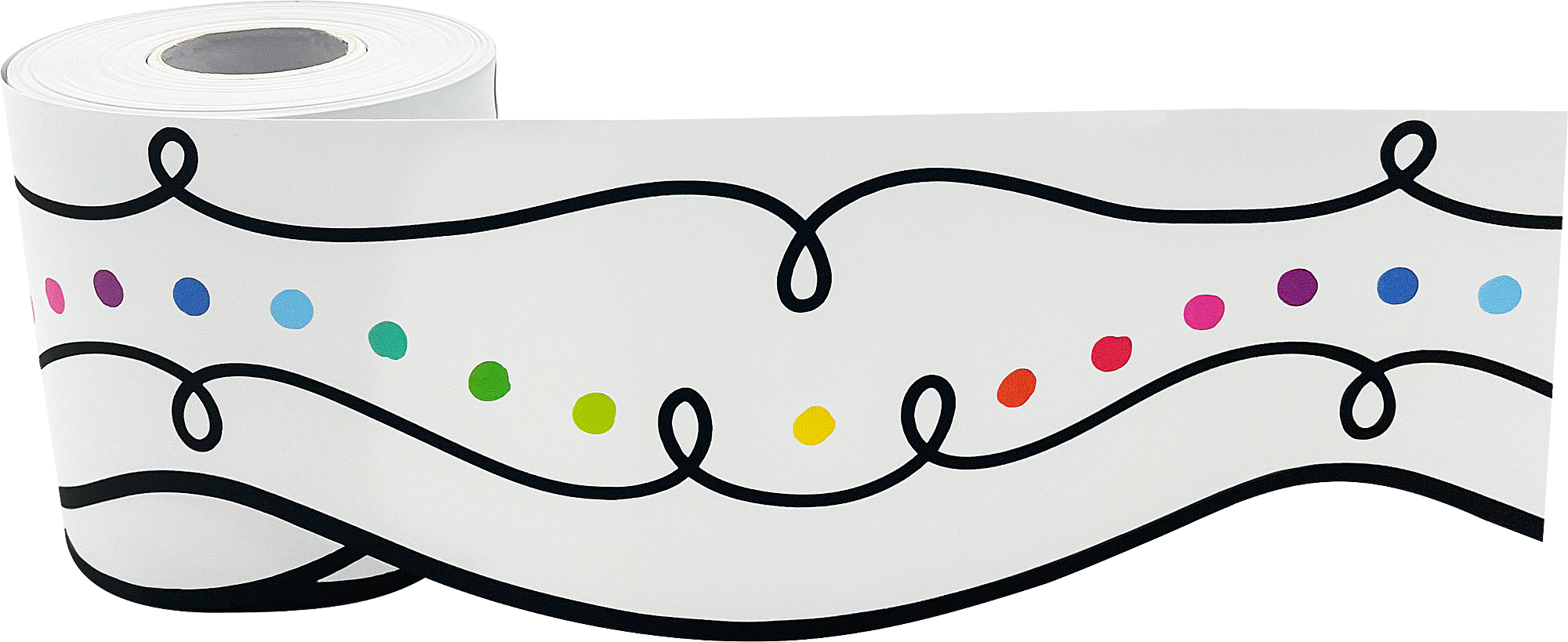 Squiggles and Colorful Dots Die-Cut Rolled Border Trim