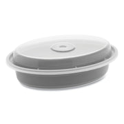 Newspring VERSAtainer Microwavable Containers, Oval, 12 oz, 6.8 x 4.8 x 1.45, Black/Clear, Plastic, 150/Carton