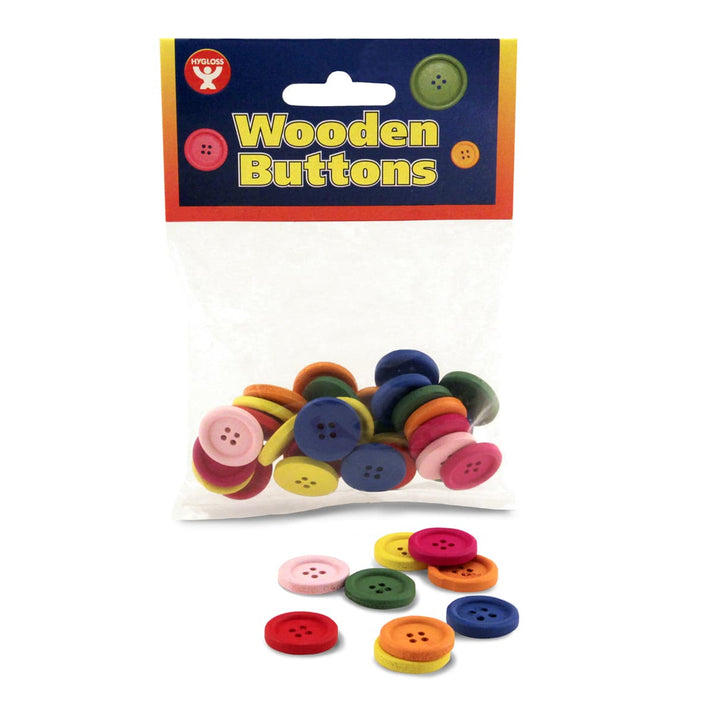 Bright Wooden Buttons - Asst'd Colors, 25 ct., 40 mm