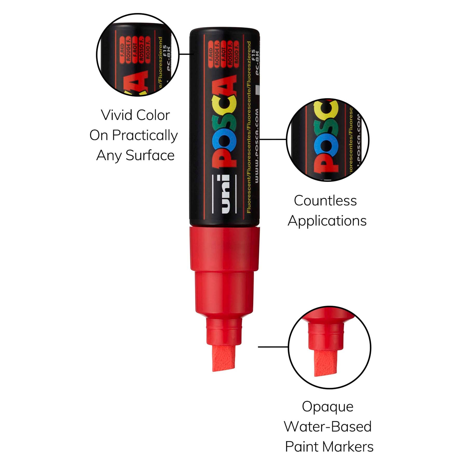 uni® POSCA PC-8K Water-Based Paint Markers, Broad Tip (8mm), Fluorescent Red