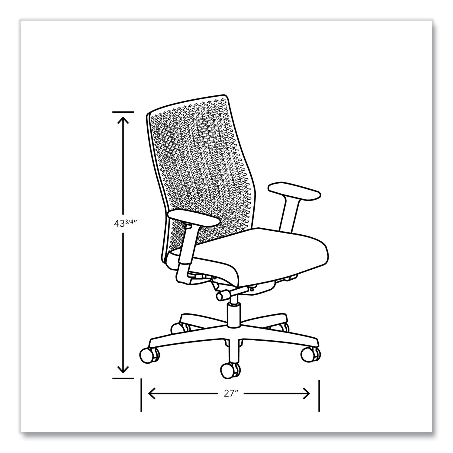 HON Ignition ReActiv Back Task Chair - Fabric Seat - Fabric Seat Material - Mesh Back Material - Black Frame Color - 5-star Base - Charcoal, Basalt - Armrest - 1 Each