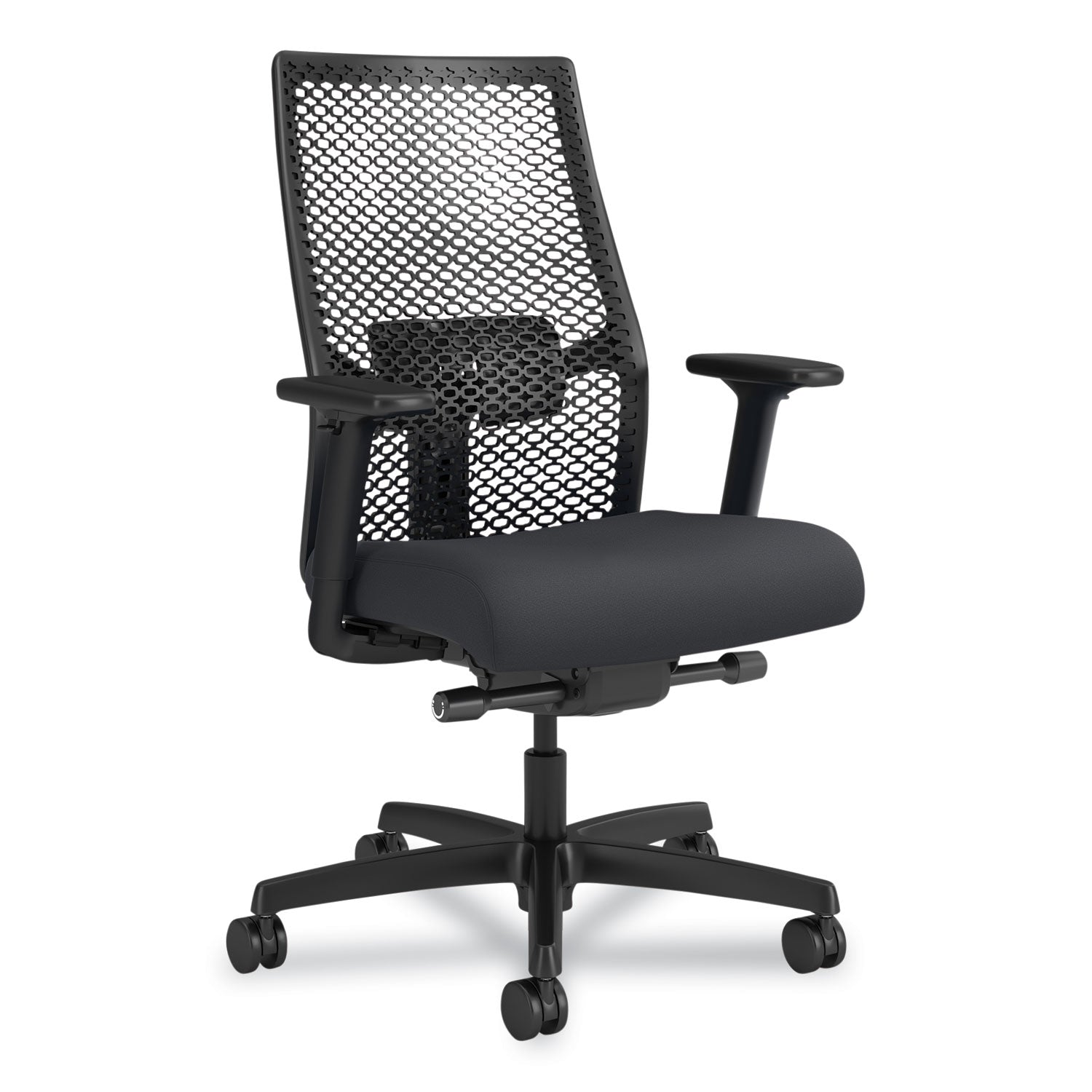 HON Ignition ReActiv Back Task Chair - Fabric Seat - Fabric Seat Material - Mesh Back Material - Black Frame Color - 5-star Base - Charcoal, Basalt - Armrest - 1 Each