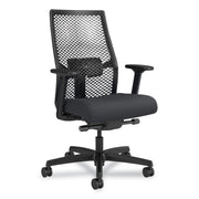 HON Ignition ReActiv Back Task Chair - Fabric Seat - Fabric Seat Material - Mesh Back Material - Black Frame Color - 5-star Base - Charcoal, Basalt - Armrest - 1 Each