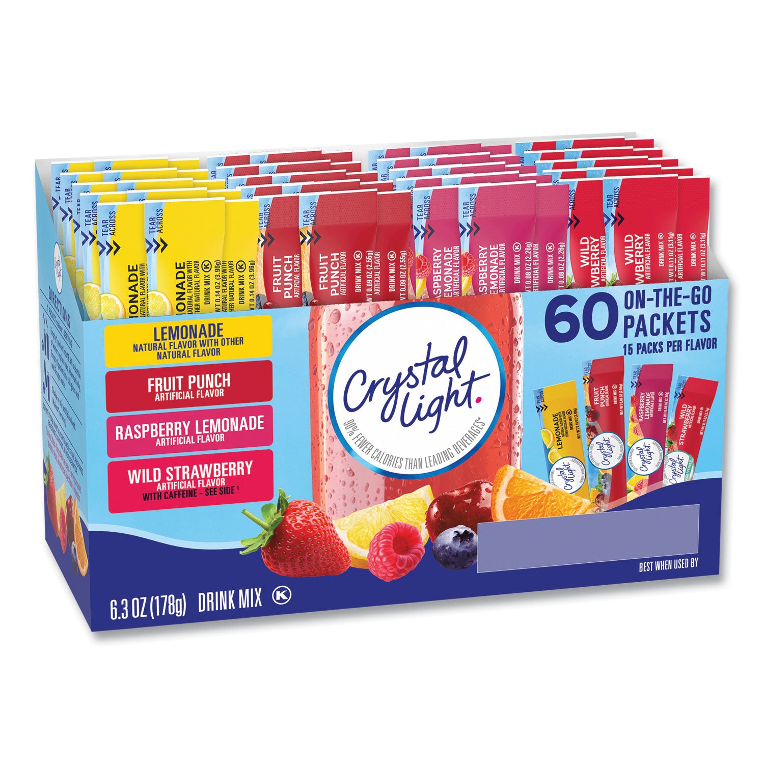 Green Rabbit Crystal Light On-The-Go Mix - Powder - Lemonade, Fruit Punch, Raspberry Lemonade, Wild Strawberry - 60 / Carton