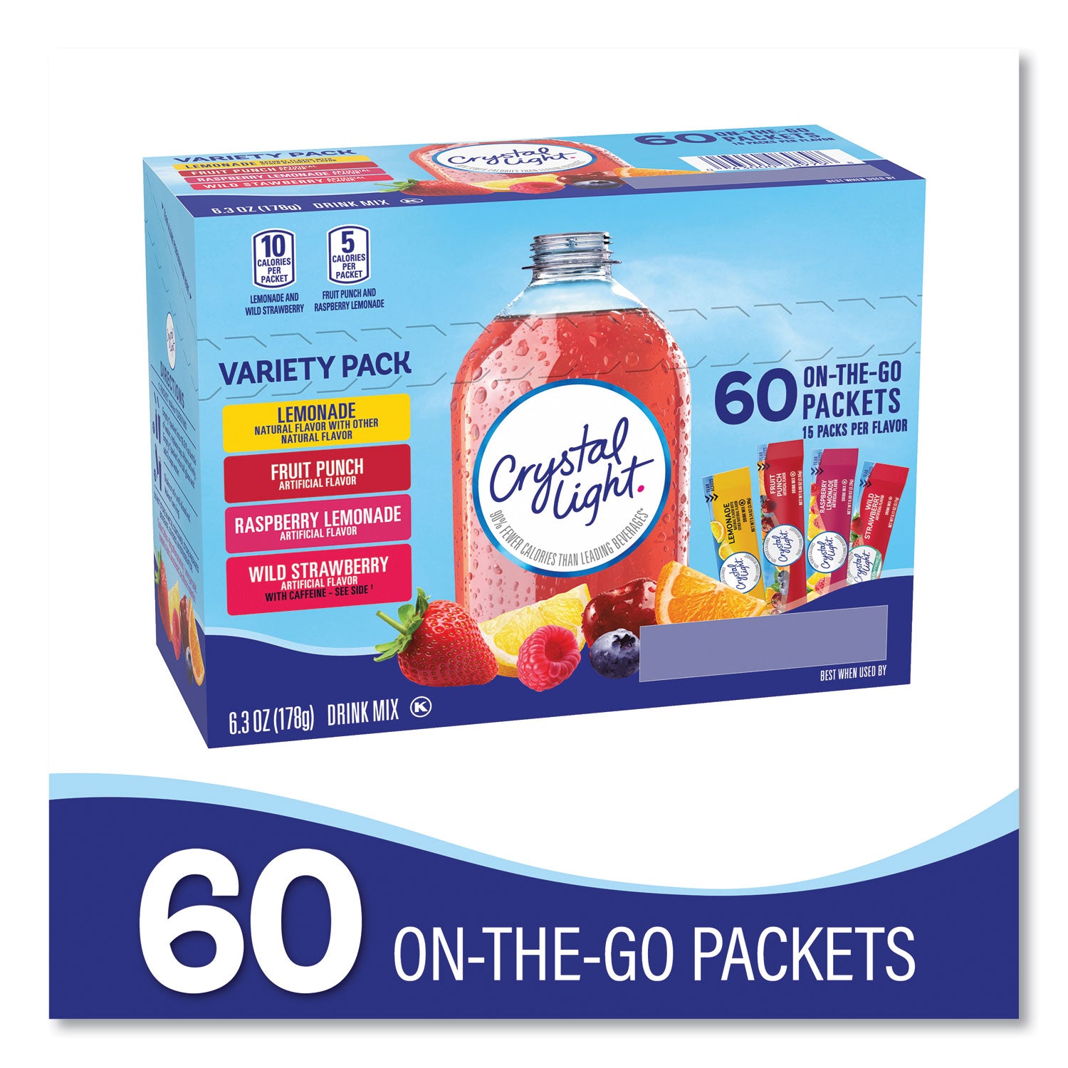 Green Rabbit Crystal Light On-The-Go Mix - Powder - Lemonade, Fruit Punch, Raspberry Lemonade, Wild Strawberry - 60 / Carton