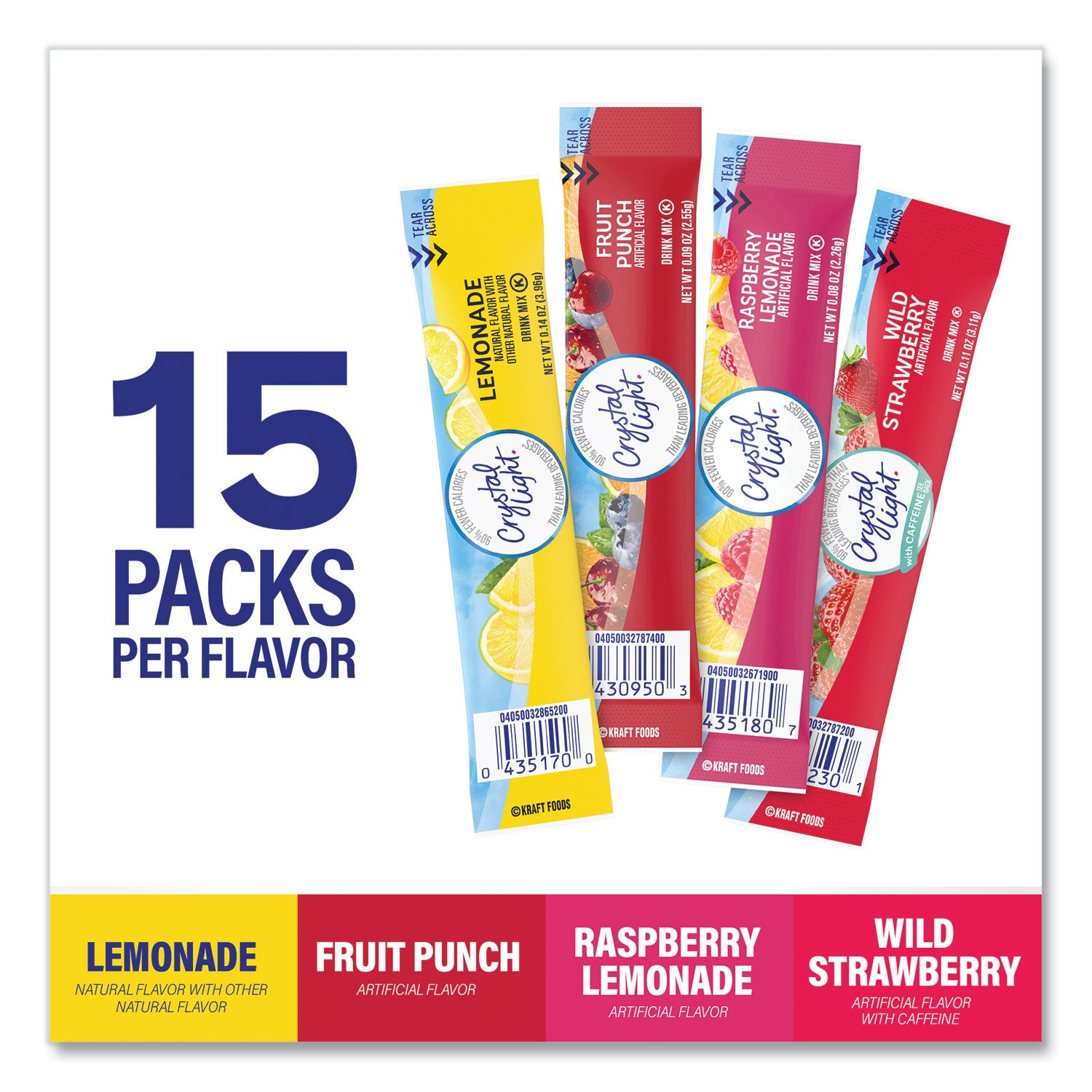 Green Rabbit Crystal Light On-The-Go Mix - Powder - Lemonade, Fruit Punch, Raspberry Lemonade, Wild Strawberry - 60 / Carton