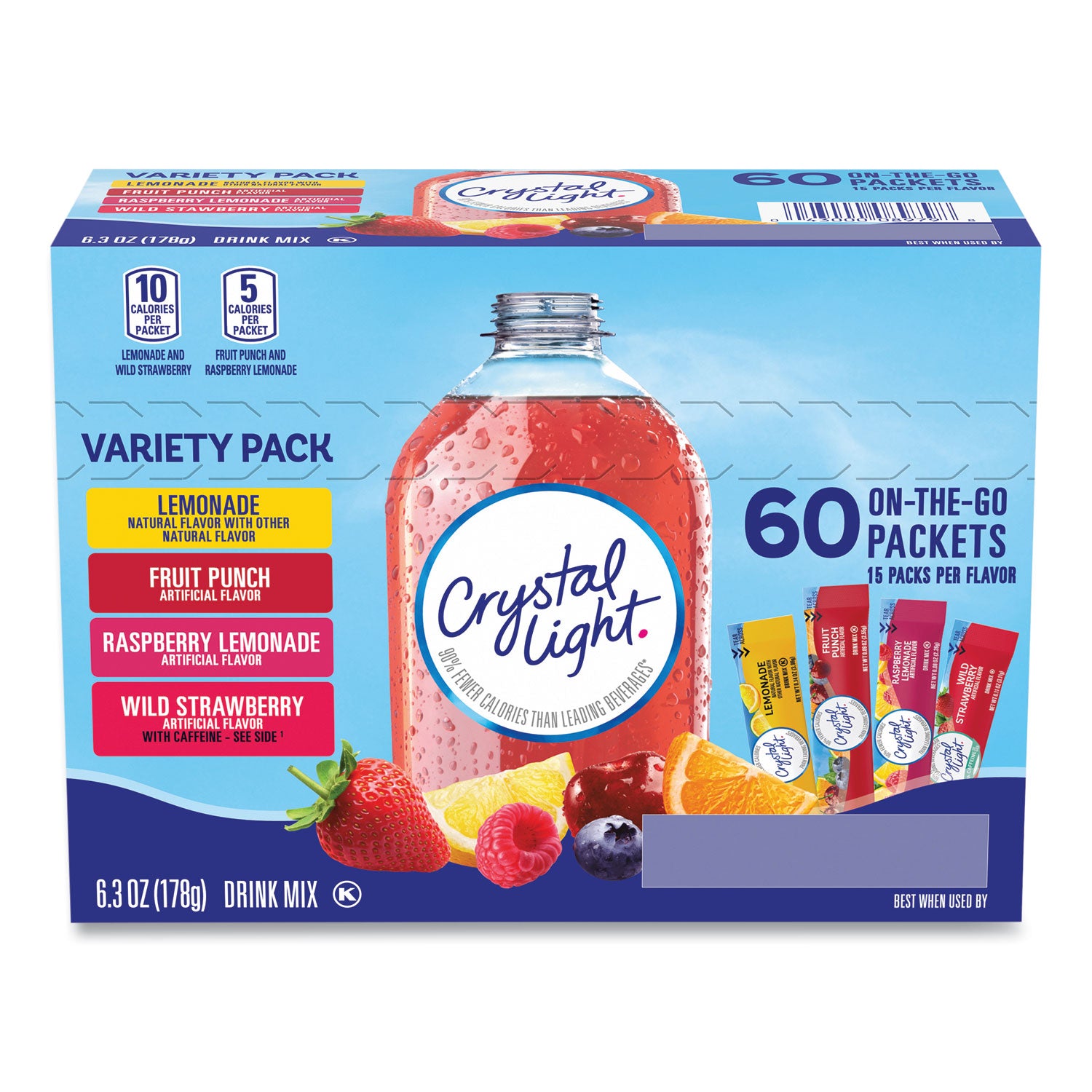Green Rabbit Crystal Light On-The-Go Mix - Powder - Lemonade, Fruit Punch, Raspberry Lemonade, Wild Strawberry - 60 / Carton