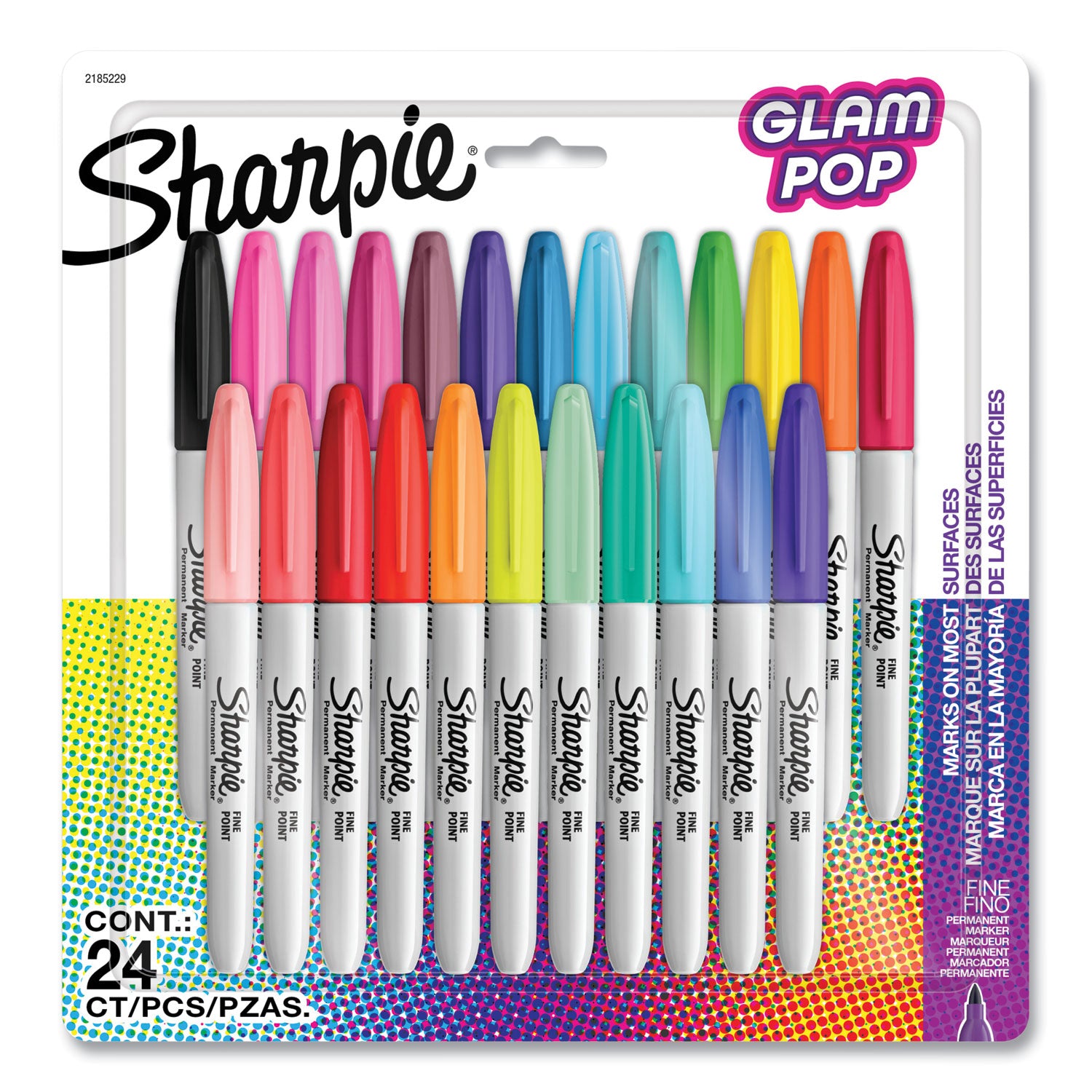 Sharpie Glam Pop Permanent Markers, Fine Point, Assorted Colors, 24 Pack