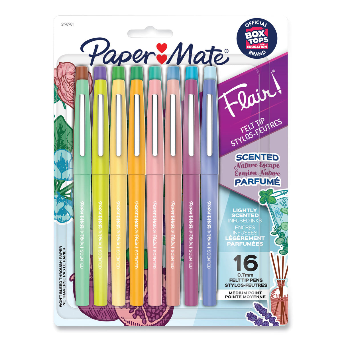 0.7 mm Medium Pen Point - Assorted Ink - Felt Tip - 16 / Pack