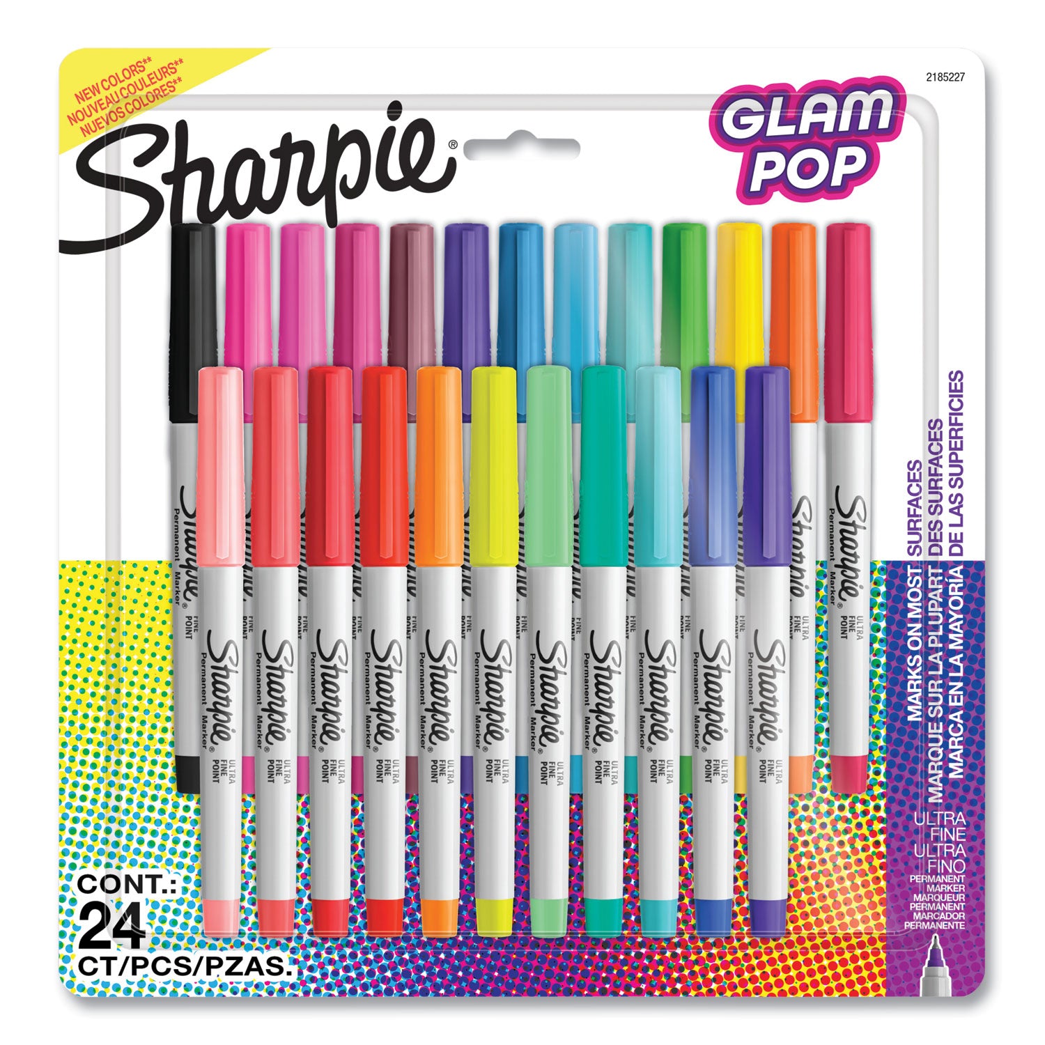 Sharpie Glam Pop Permanent Markers, Ultra Fine Point, Assorted Colors, 24 Pack