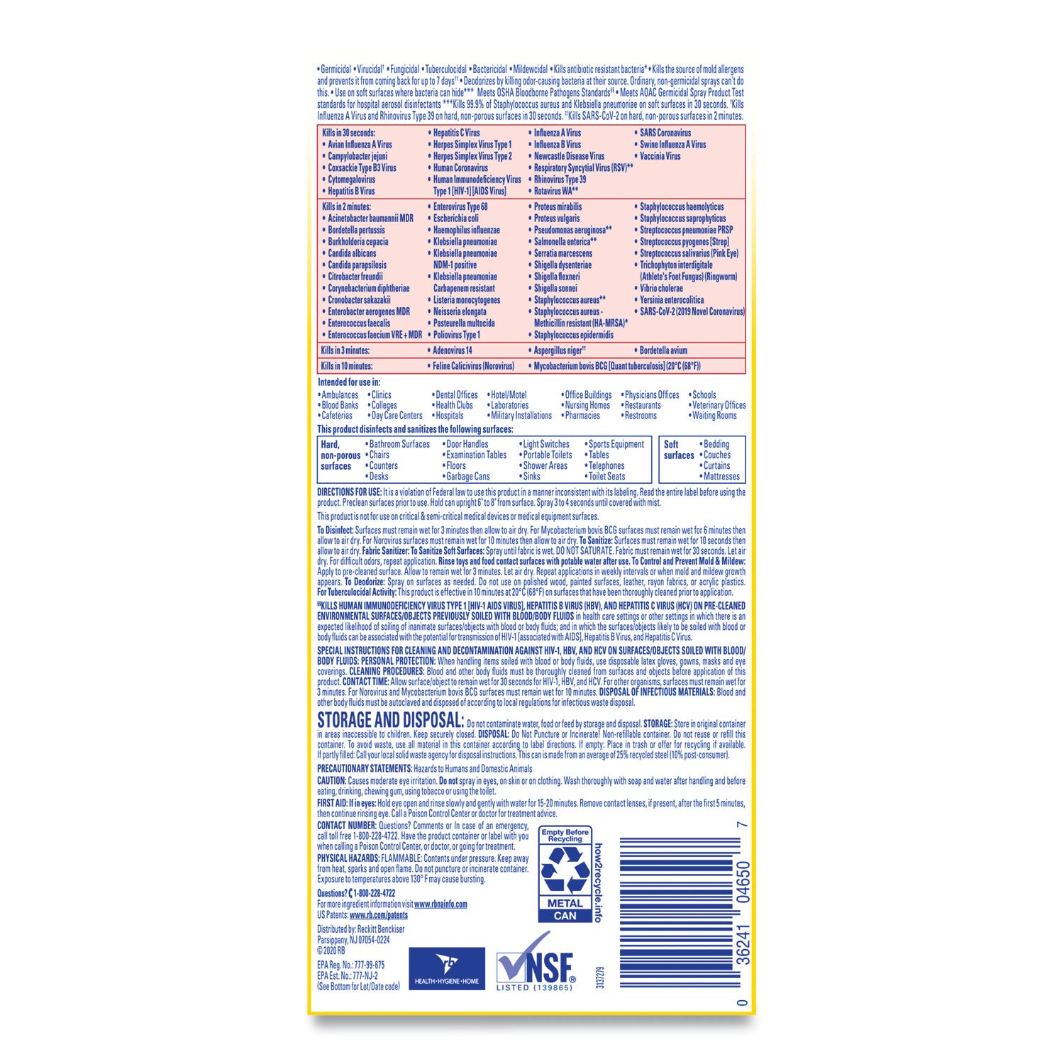 Disinfectant Spray, Original Scent, 19 Oz Aerosol Spray