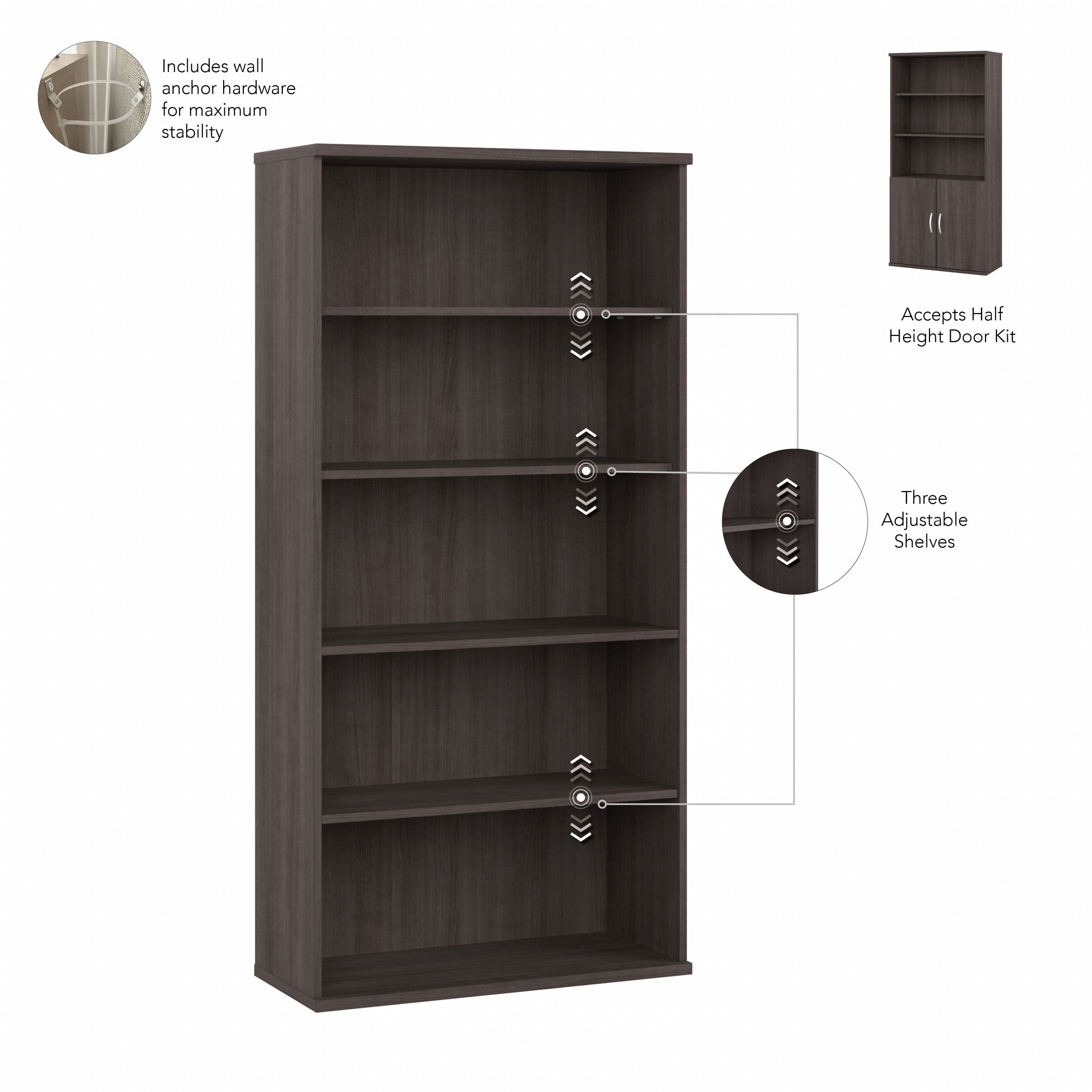 Bush Business Furniture Studio C 5 Shelf Bookcase in Storm Gray - 35.71" Width x 15.43" Depth x 72.8" Height
