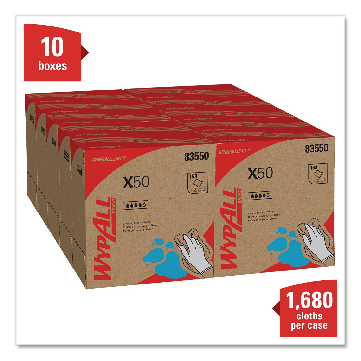 For Glass - 12.50" Length x 8.34" Width - White - 168/Box - 1 Carton