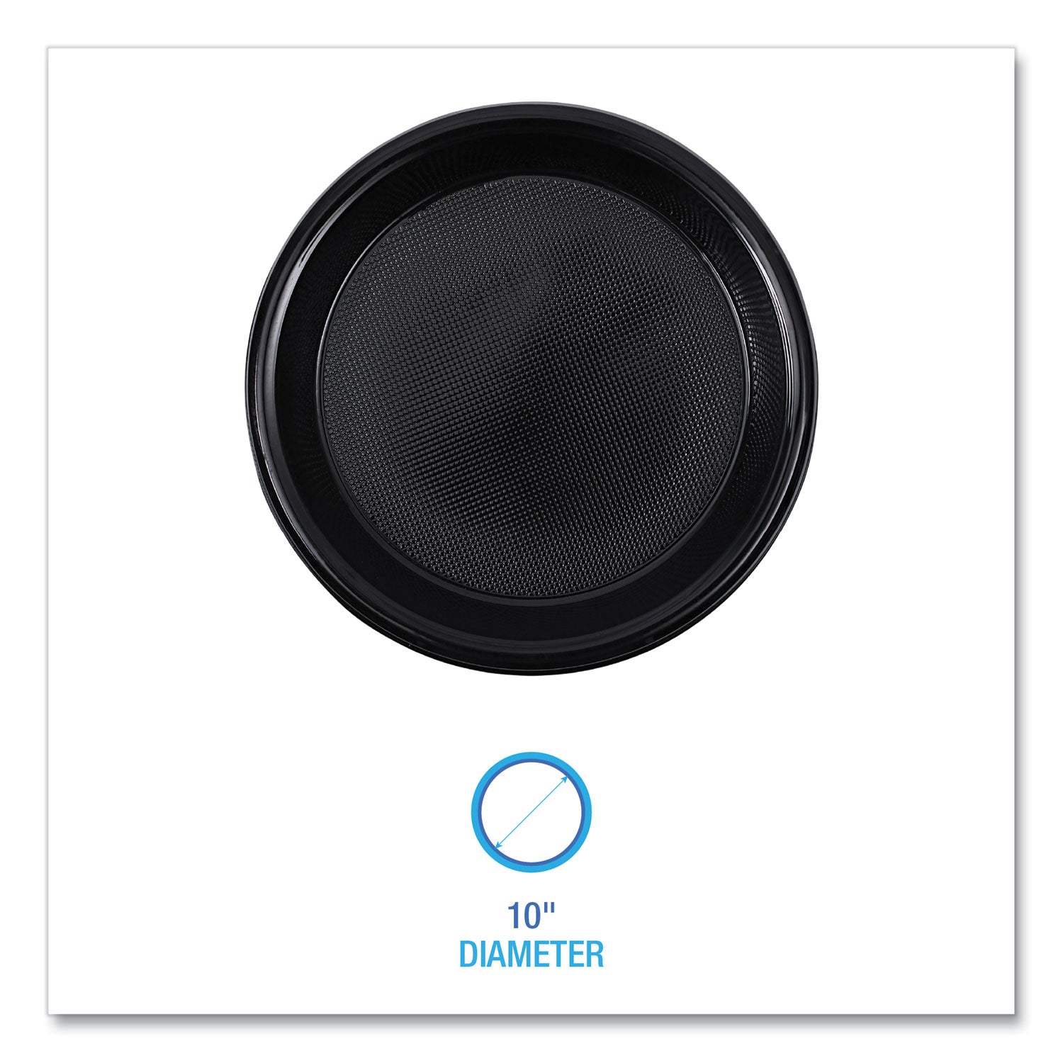 Hi-Impact Plastic Dinnerware, Plate, 10" dia, Black, 125/Sleeve, 4 Sleeves/Carton