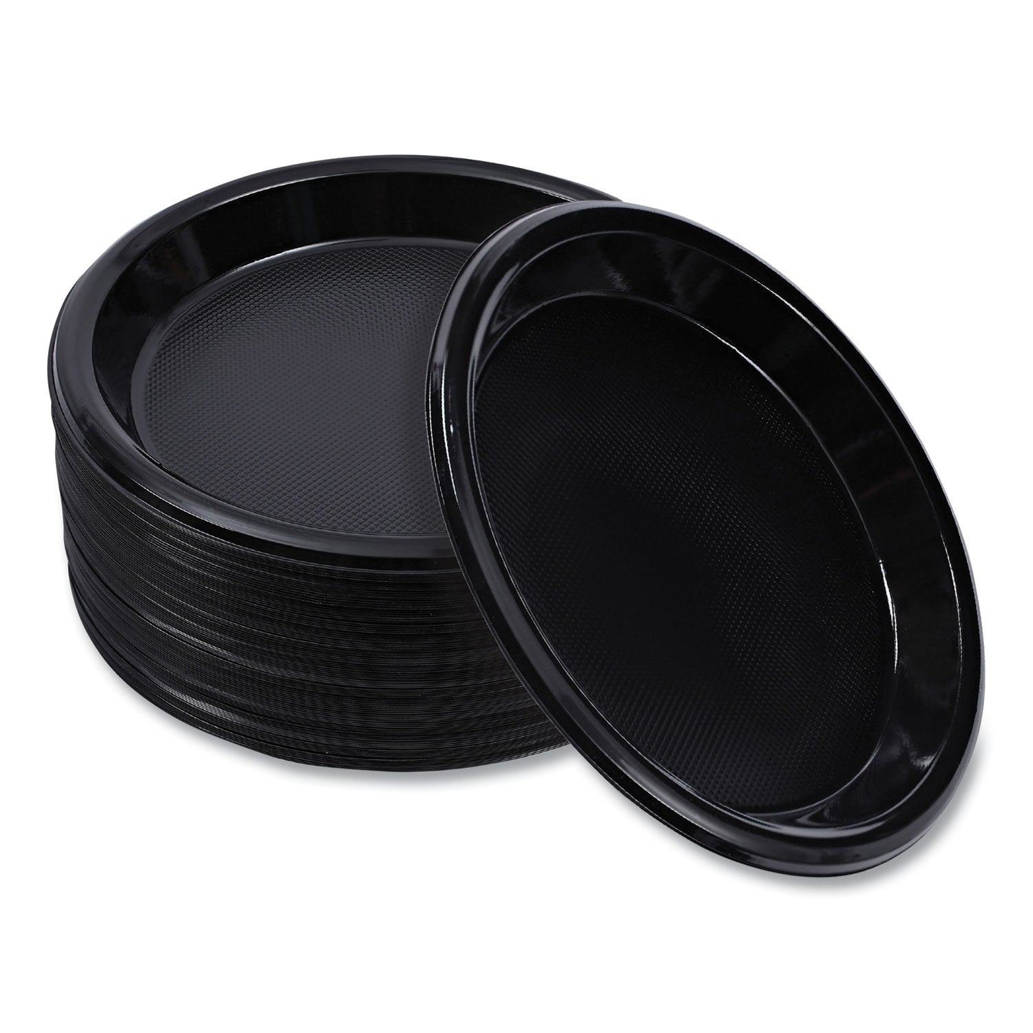 Hi-Impact Plastic Dinnerware, Plate, 10" dia, Black, 125/Sleeve, 4 Sleeves/Carton