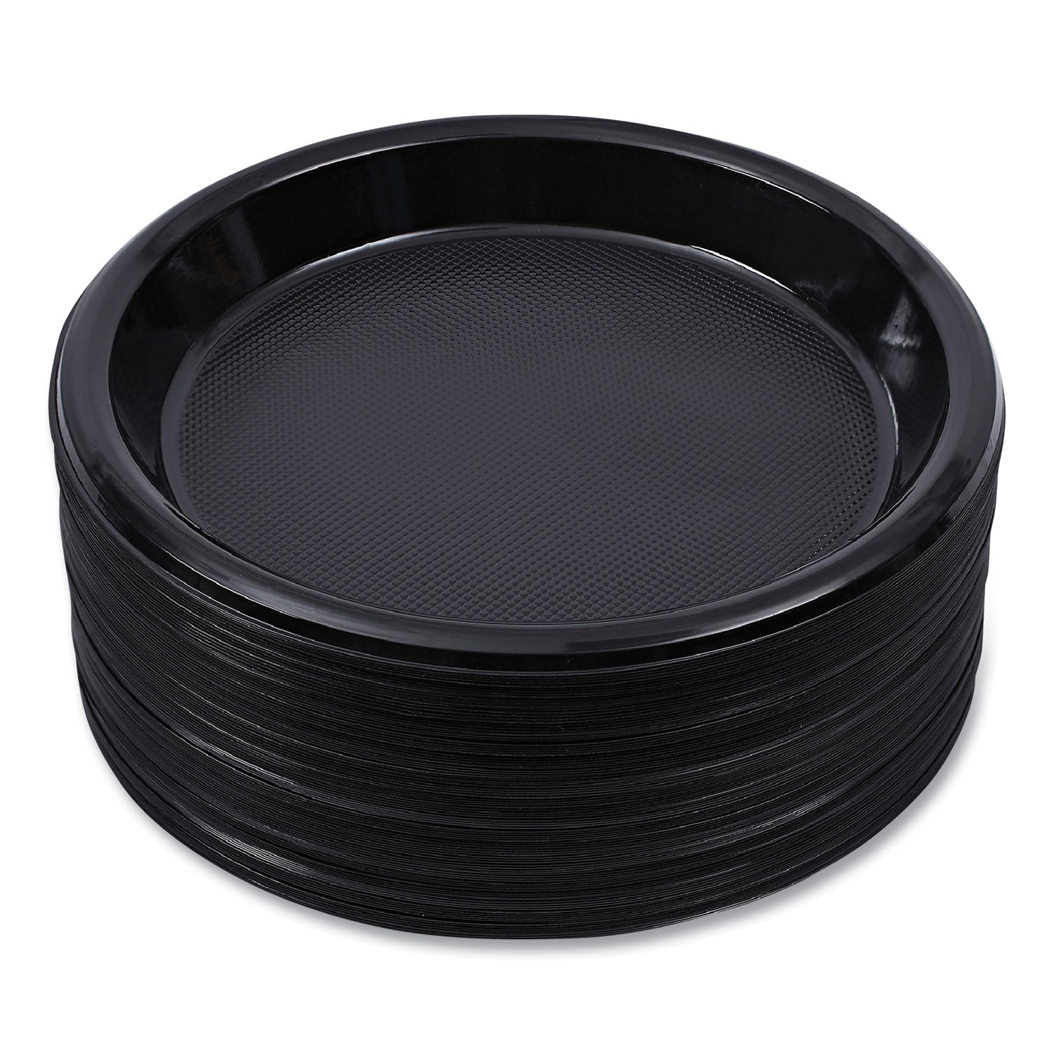 Hi-Impact Plastic Dinnerware, Plate, 10" dia, Black, 125/Sleeve, 4 Sleeves/Carton
