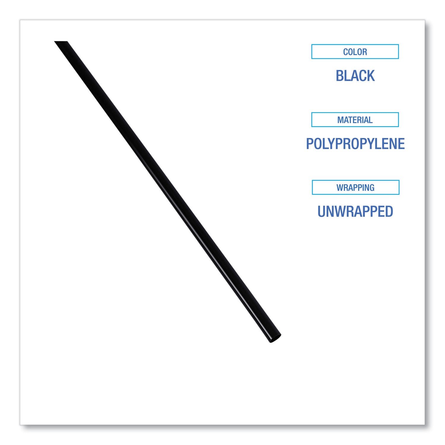 Cocktail Straws, 8", Polypropylene, Black, 5,000/carton
