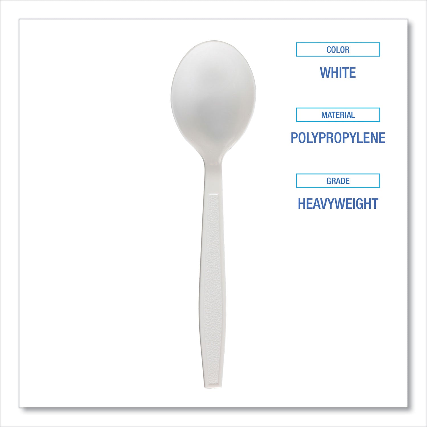 Heavyweight Polypropylene Cutlery, Soup Spoon, Plastic, White, 1,000/Carton